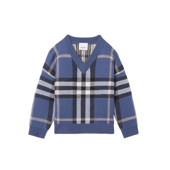 NEW Authentic Burberry Kid’s Blue Check Intarsia Wool Cashmere Sweater - Picture 5 of 8